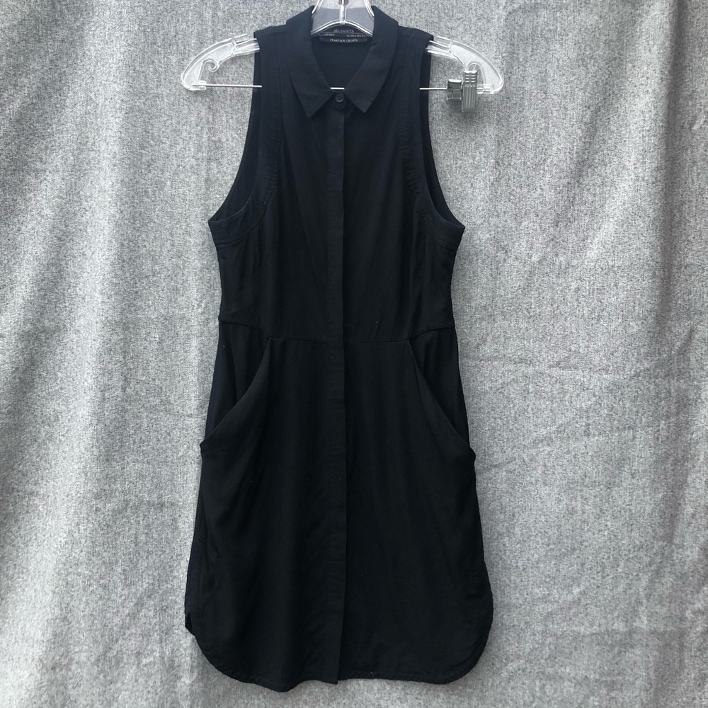 AllSaints Black Collared Tank Dress w/ Pockets